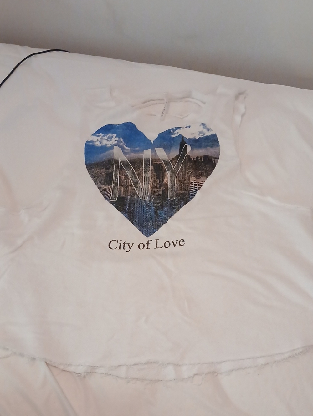 Women’s White Muscle Tee with Blue NY Heart Graphic
